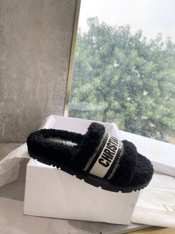 CD 25 Flat Slippers Black Wool 395566