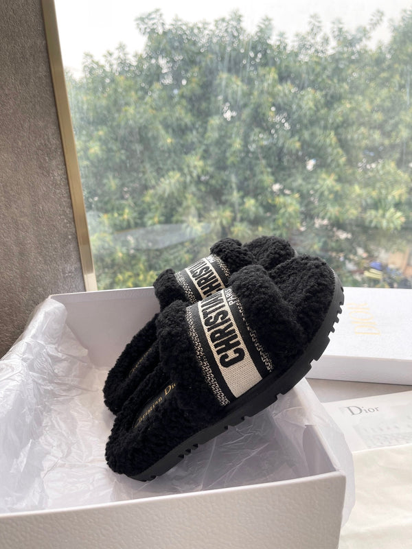 CD 25 Flat Slippers Black Wool 395566