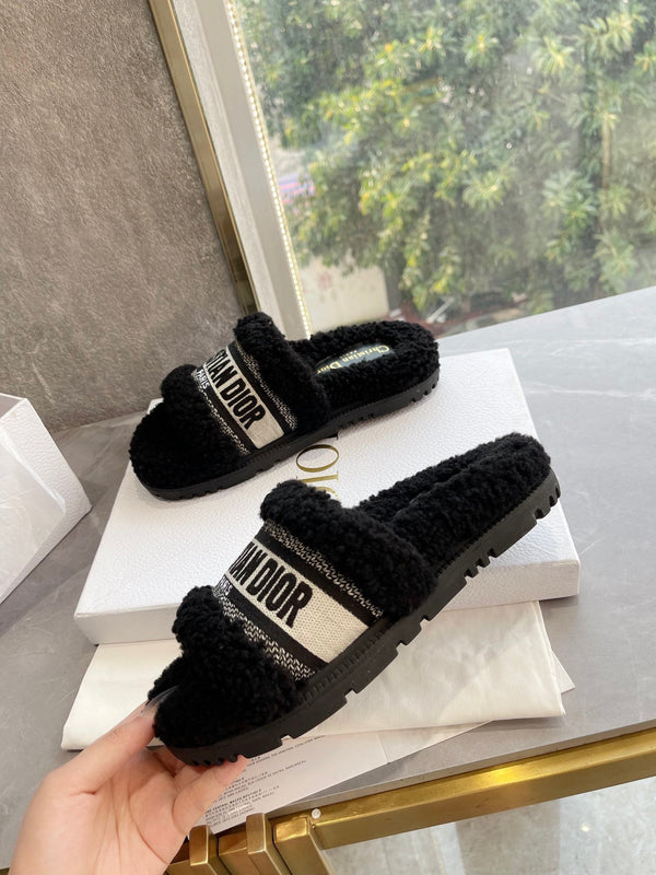 CD 25 Flat Slippers Black Wool 395566