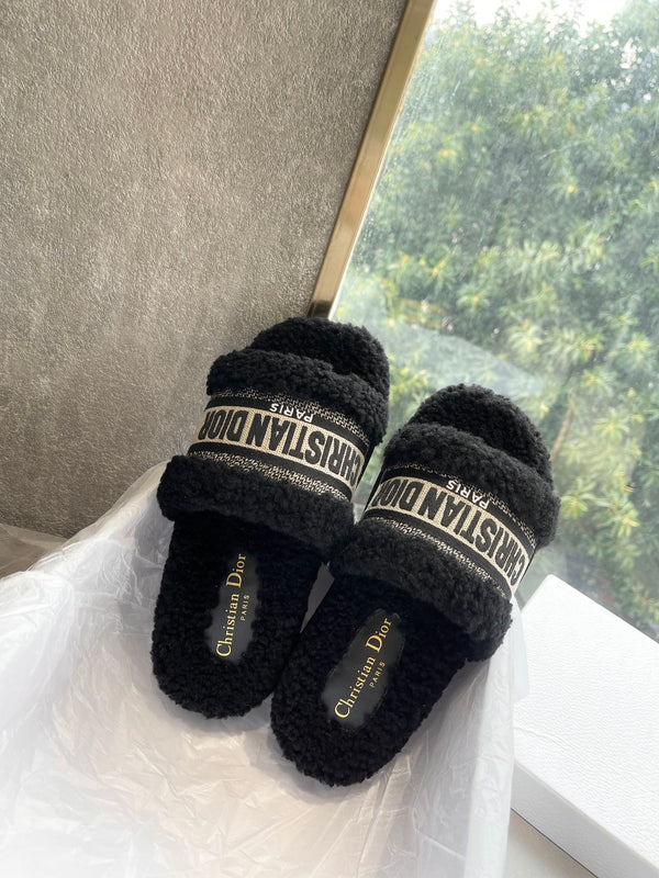 CD 25 Flat Slippers Black Wool 395566