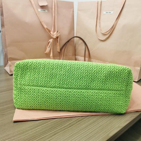 BORSA TOTE 40 IN MOTIVO A RIGHE DI RAFIA INTRECCIATA VERDE CHIARO ROSSO E BIANCO CREMA