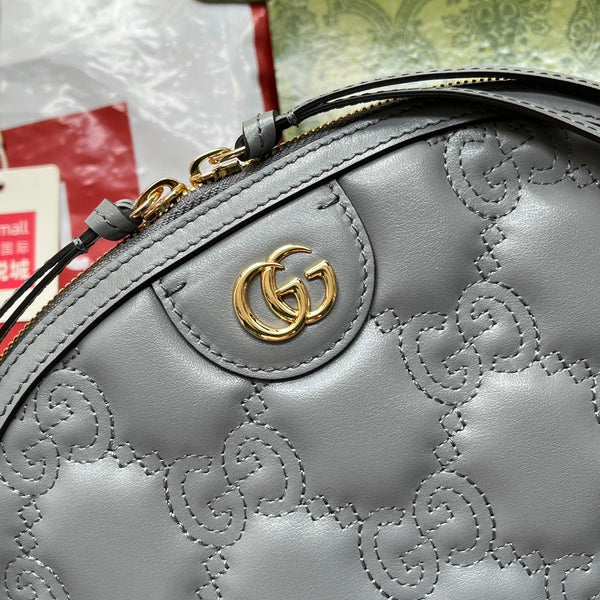 BORSA A TRACOLLA IN PELLE MATELASSÉ 23 IN PELLE DI VITELLO GOFFRATA GRIGIA, FERRAMENTA ORO