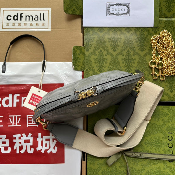 BORSA A TRACOLLA IN PELLE MATELASSÉ 23 IN PELLE DI VITELLO GOFFRATA GRIGIA, FERRAMENTA ORO