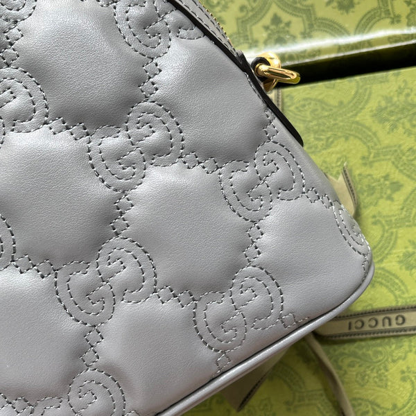 BORSA A TRACOLLA IN PELLE MATELASSÉ 23 IN PELLE DI VITELLO GOFFRATA GRIGIA, FERRAMENTA ORO