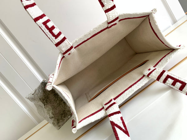 large cabas 41 white burgundy canvas multi logo