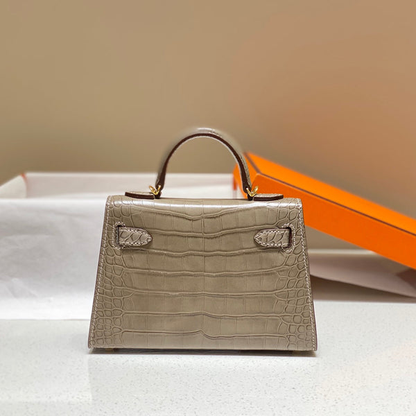 HM 25s Mini Kelly 19 Cm Brown Mocha Embossed Crocodile Gold Hardware (Need Pre Order)