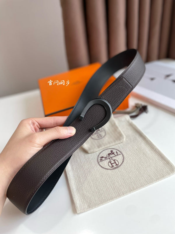 FIBBIA PER CINTURA HM LUCK E CINTURINO REVERSIBILE IN PELLE MARRONE CIOCCOLATO E NERO 38 MM