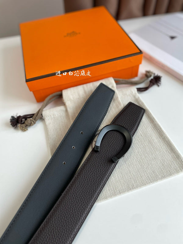 FIBBIA PER CINTURA HM LUCK E CINTURINO REVERSIBILE IN PELLE MARRONE CIOCCOLATO E NERO 38 MM