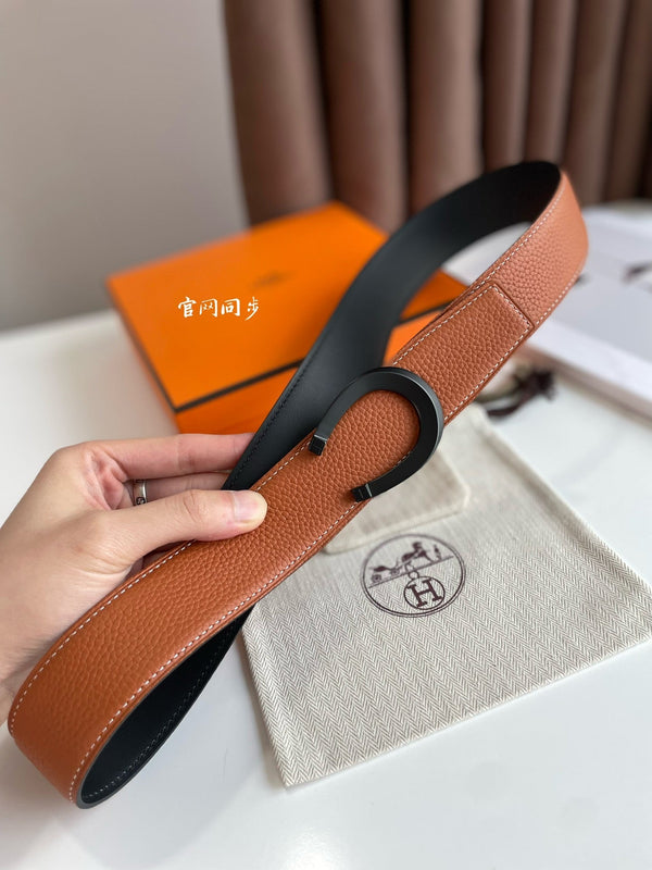 FIBBIA PER CINTURA HM LUCK E CINTURINO REVERSIBILE IN PELLE ARANCIONE ZENZERO E NERO 38 MM