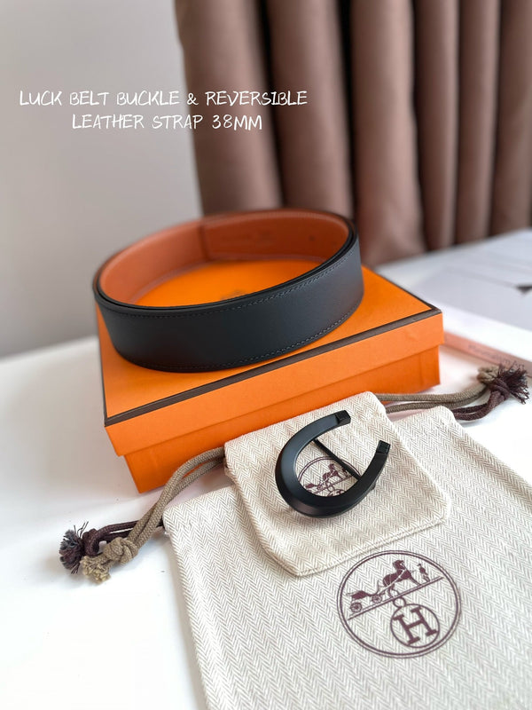 FIBBIA PER CINTURA HM LUCK E CINTURINO REVERSIBILE IN PELLE ARANCIONE ZENZERO E NERO 38 MM