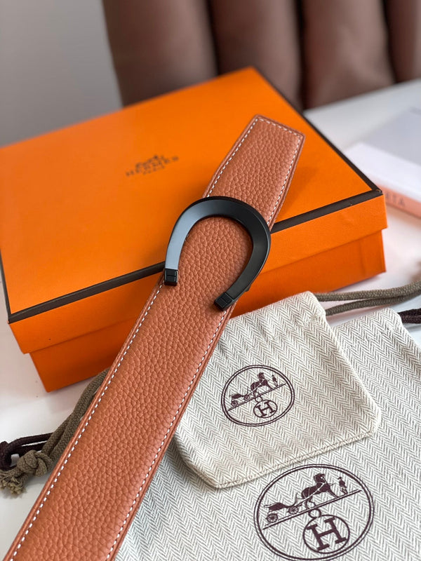 FIBBIA PER CINTURA HM LUCK E CINTURINO REVERSIBILE IN PELLE ARANCIONE ZENZERO E NERO 38 MM