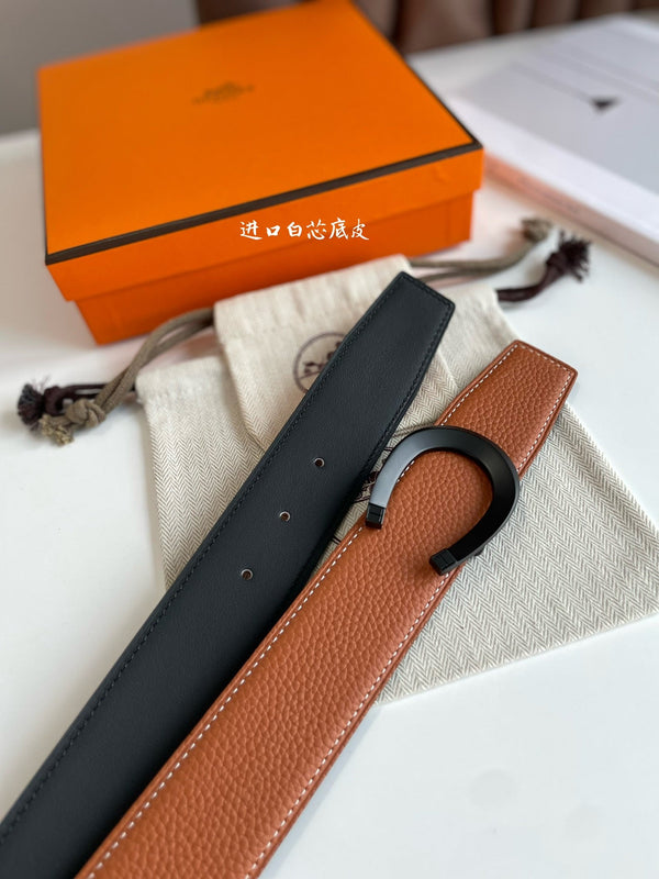 FIBBIA PER CINTURA HM LUCK E CINTURINO REVERSIBILE IN PELLE ARANCIONE ZENZERO E NERO 38 MM