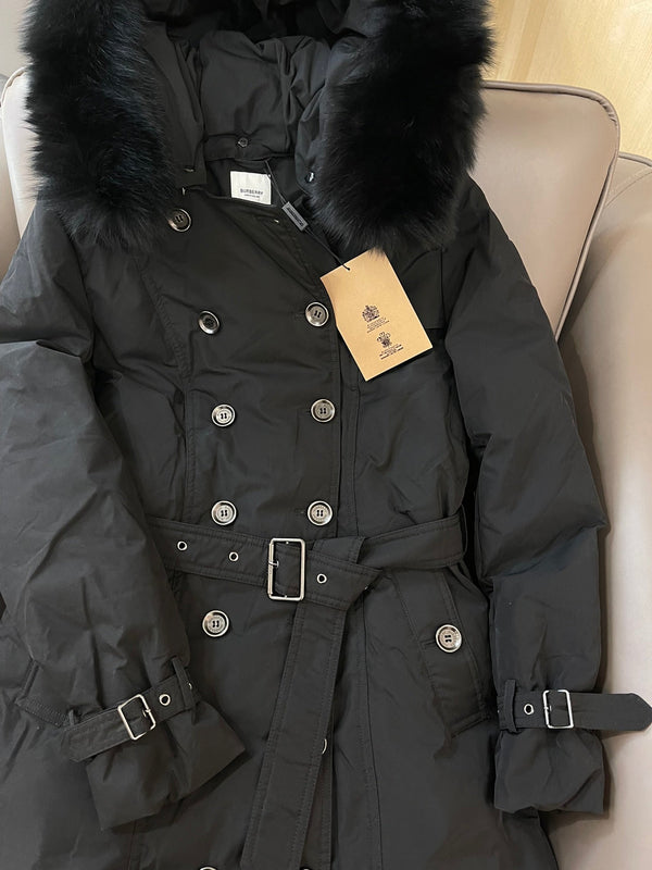 Burberry 25 Fur Collar Long Jacket Black Down Nylon