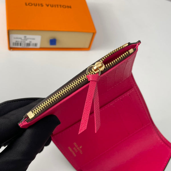 LV M41938 Victorine Wallet Brown Rose Red Monogram Canvas 221675