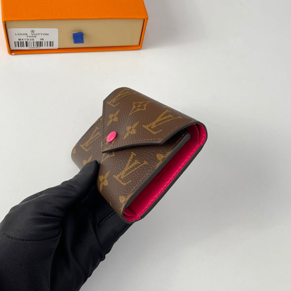 LV M41938 Victorine Wallet Brown Rose Red Monogram Canvas 221675
