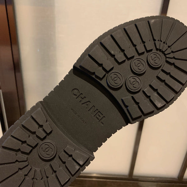 CC Combat Boots 50mm In Black Glossy Calfskin Quilted And Lycra Fabric 940073