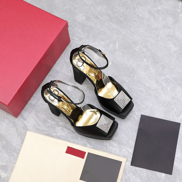 Open Toe Pump With One Stud Diamond Patent Black Leather 130MM