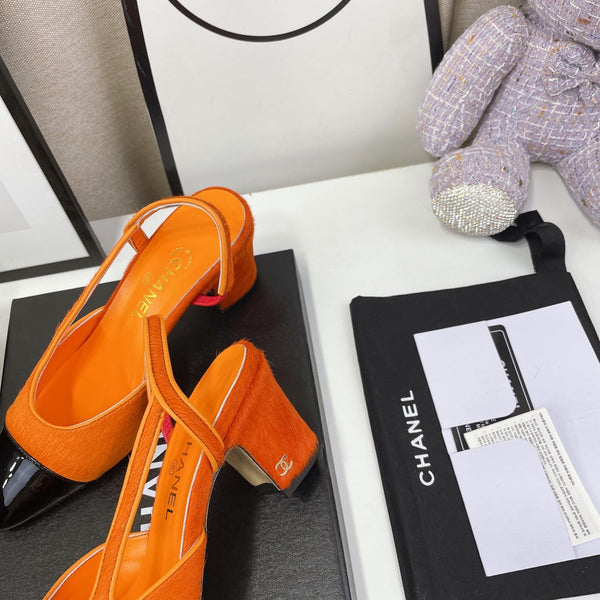 CC Slingback 60mm Orange Lambskin And Horsehair