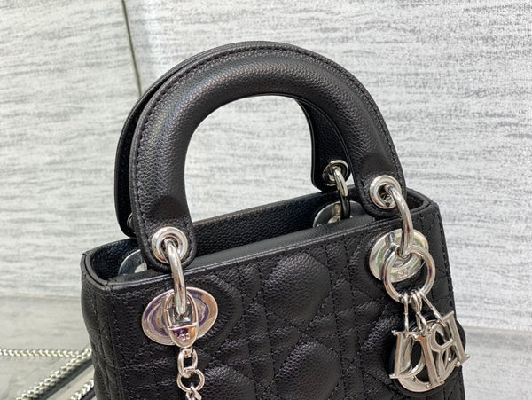 mini lady 17cm borsa in pelle di vitello nera