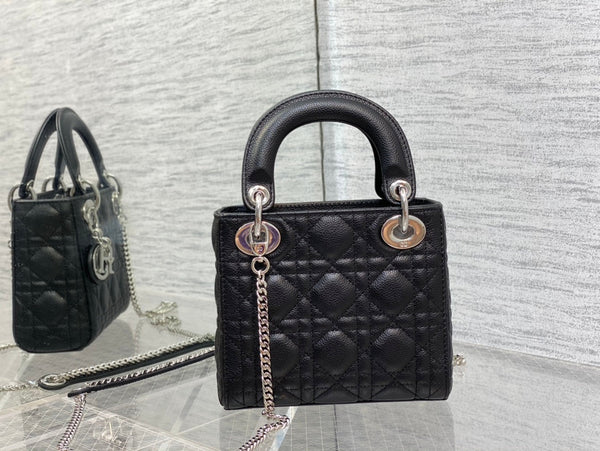 mini lady 17cm borsa in pelle di vitello nera