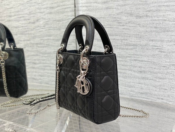 mini lady 17cm borsa in pelle di vitello nera
