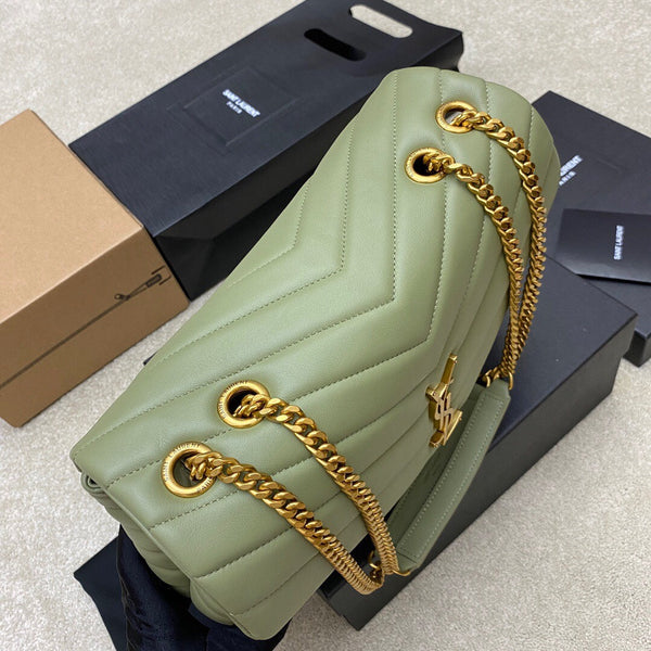 LOULOU MEDIUM 32 CUIR MATELASSÉ VERT KAKI MÉTAL DORÉ