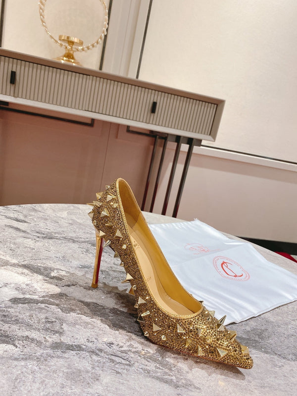 CL Pigalili Potpourri Strass Pumps Glitter Gold