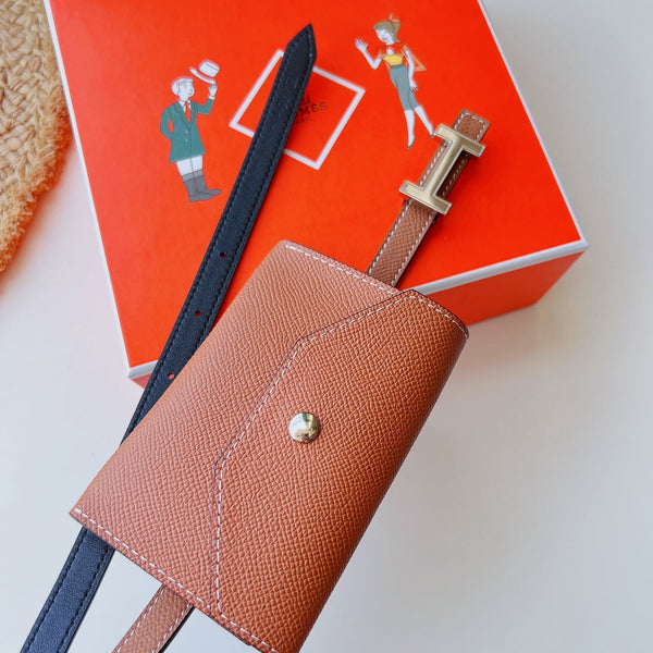 focus belt 13mm with kelly pocket brown epsom silver buckle