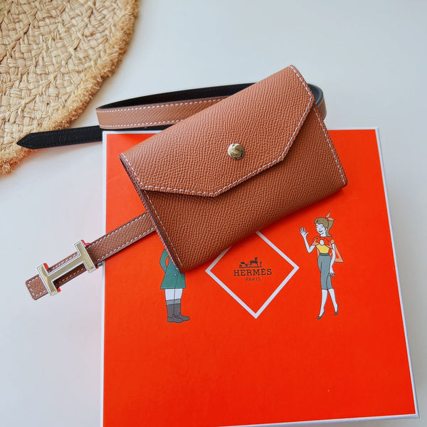 focus belt 13mm with kelly pocket brown epsom silver buckle