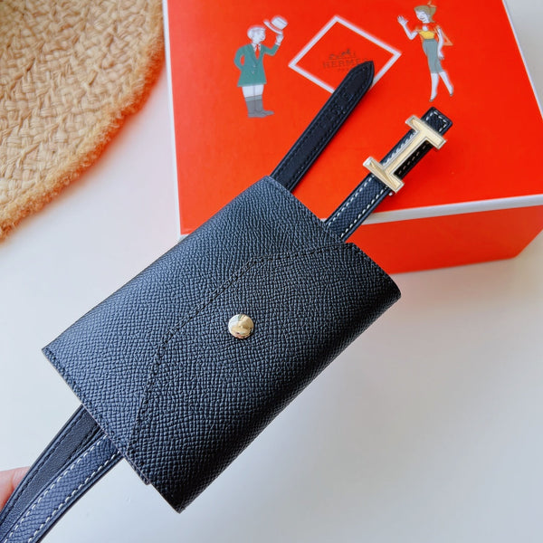 cintura Focus da 13 mm con tasca Kelly nera fibbia argento Epsom