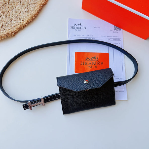 cintura Focus da 13 mm con tasca Kelly nera fibbia argento Epsom