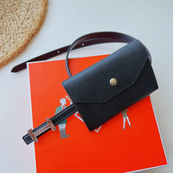 cintura Focus da 13 mm con tasca Kelly nera fibbia argento Epsom