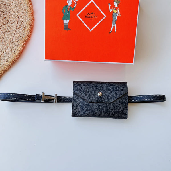 cintura Focus da 13 mm con tasca Kelly nera fibbia argento Epsom