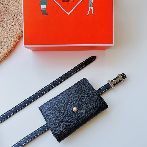 cintura Focus da 13 mm con tasca Kelly nera fibbia argento Epsom