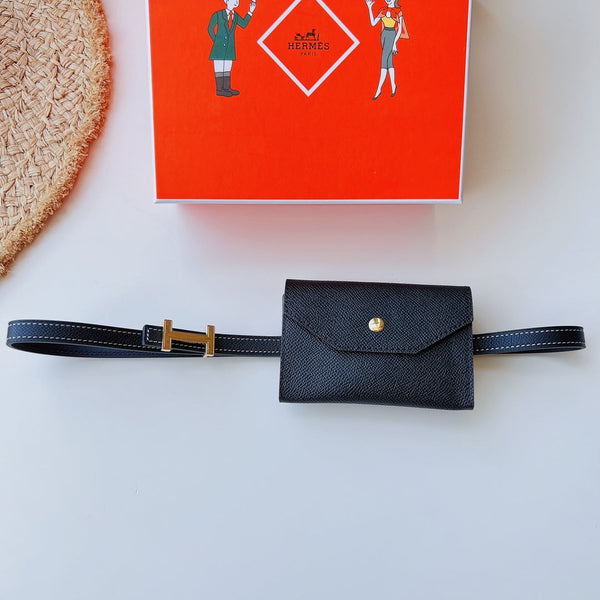 cintura Focus 13mm con tasca Kelly nera fibbia Epsom Gold