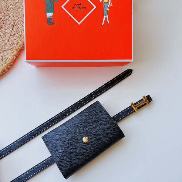 cintura Focus 13mm con tasca Kelly nera fibbia Epsom Gold