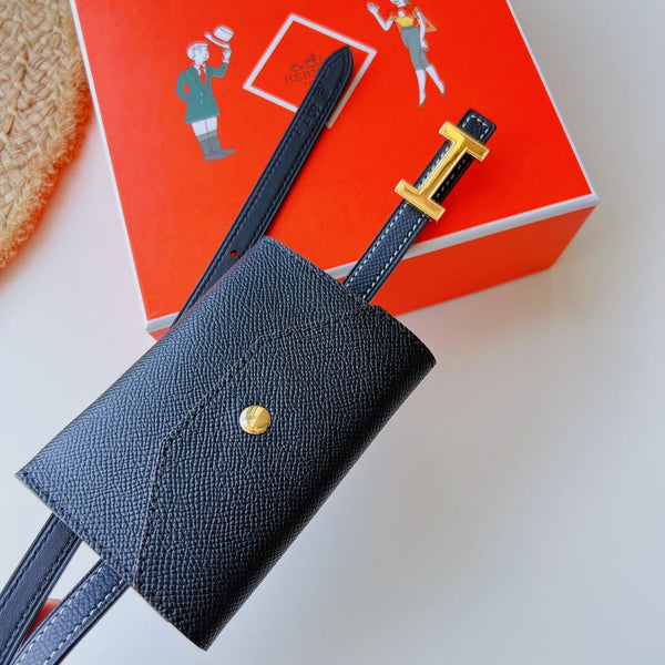 cintura Focus 13mm con tasca Kelly nera fibbia Epsom Gold