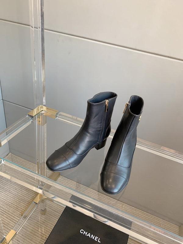 CC Ankle Boots Block Heel 60mm Black Cowhide 464567