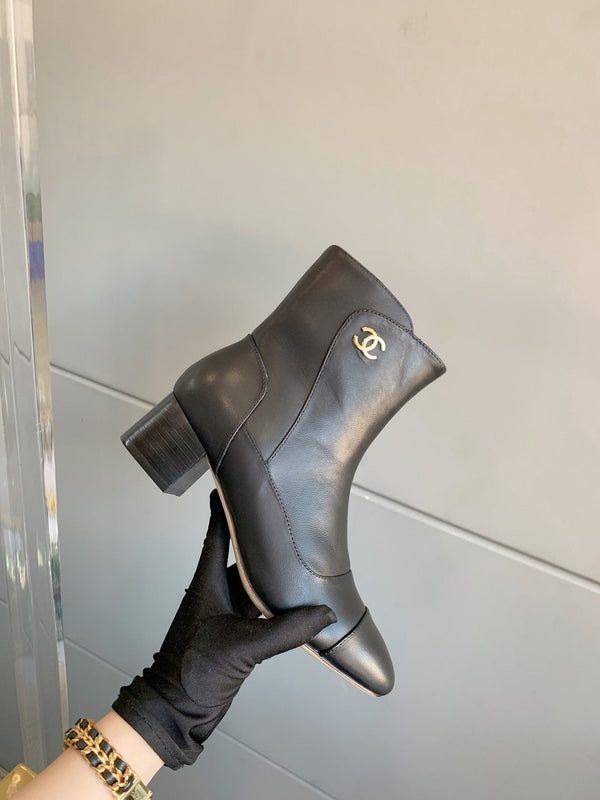 CC Ankle Boots Block Heel 60mm Black Cowhide 464567