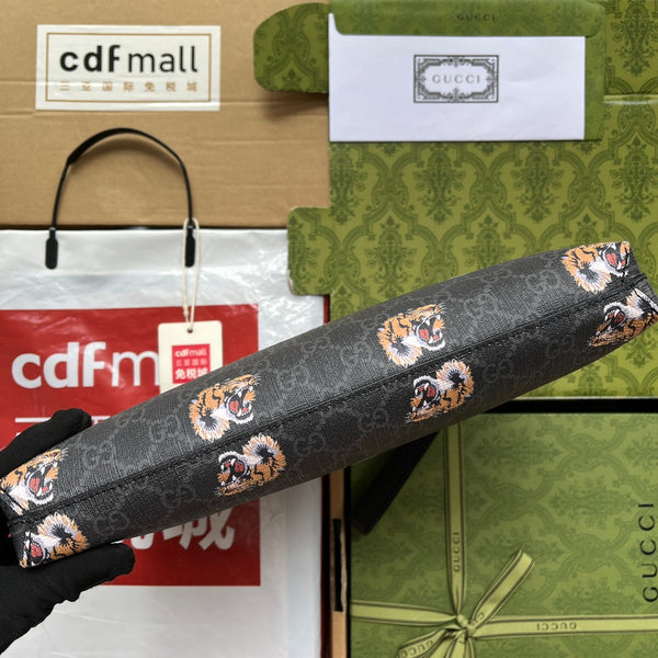 POCHETTE CON STAMPA TIGRE 30 IN TELA MONOGRAMMA NERA