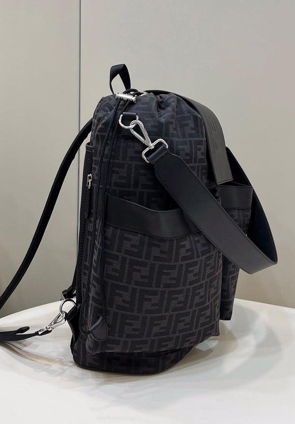 FENDI STRIKE LARGE 46 FF BLACK JACQUARD FABRIC BACKPACK