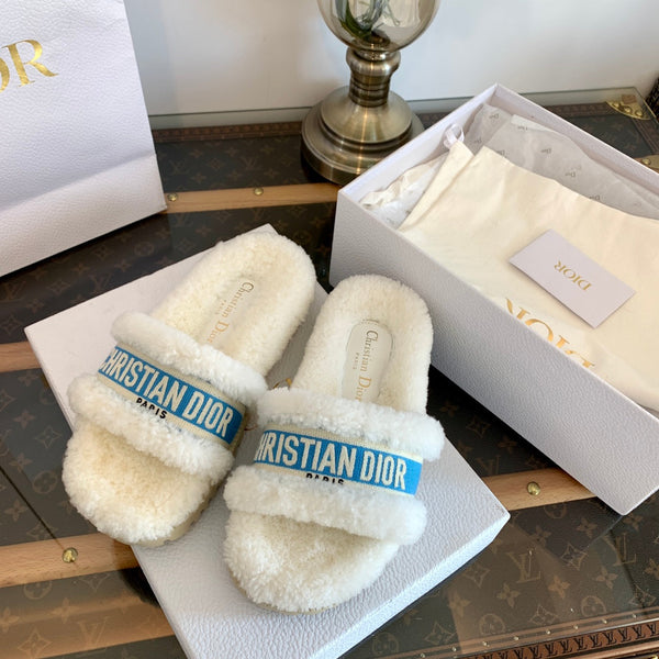 CD Dway Slide Blue White Wool Fleece Lining And Canvas Fabric