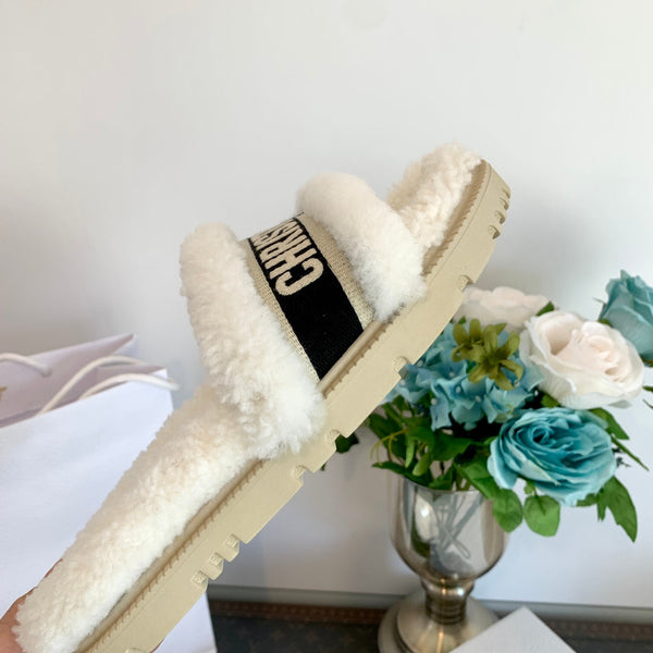 CD Dway Slide Black White Fleece Lining And Canvas Fabric