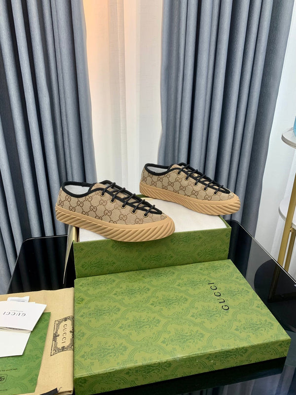 GG UNIQUE SNEAKER THICK-SOLE LIGHT BROWN CANVAS