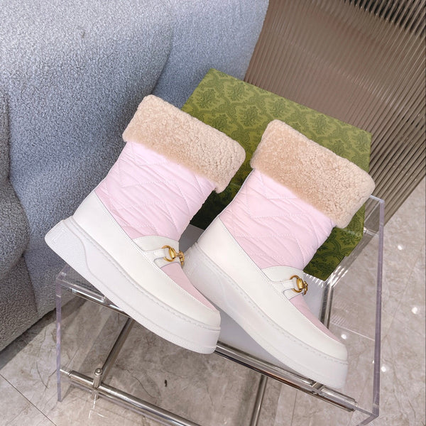 Gucci 2025 Botte Rose Blanc Beige Laine Nylon Cuir de veau 564677