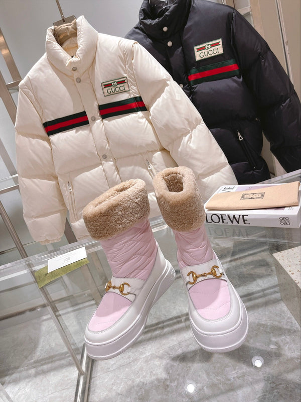 Gucci 2025 Botte Rose Blanc Beige Laine Nylon Cuir de veau 564677