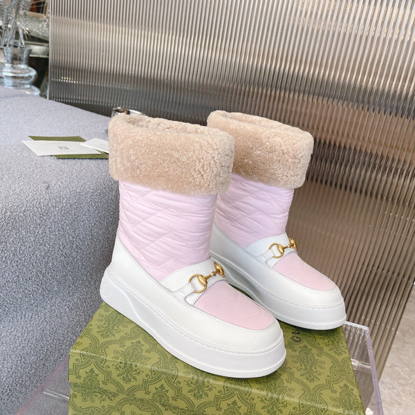 Gucci 2025 Botte Rose Blanc Beige Laine Nylon Cuir de veau 564677