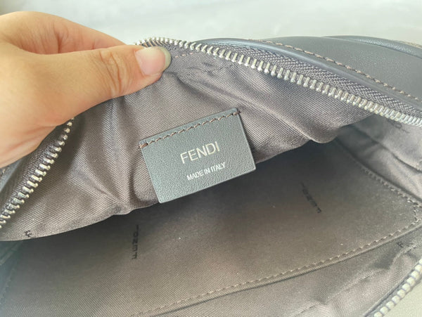 FENDI ROMA 22 CLUTCH BAG IN CHOCOLATE BROWN FF CALFSKIN SILVER HARDWARE WITH GOLDEN LOGO