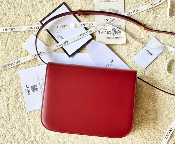 CELINE MEDIUM CLASSIQUE BAG 24CM RED CALFSKIN