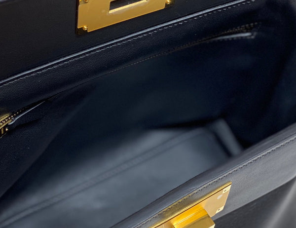 HM Mini 24 Sur 24 Bag 21cm Black Swift Cowhide Gold Hardware 250257